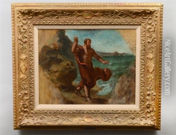 Demosthenes Haranguing The Waves Oil Painting - Eugene Delacroix