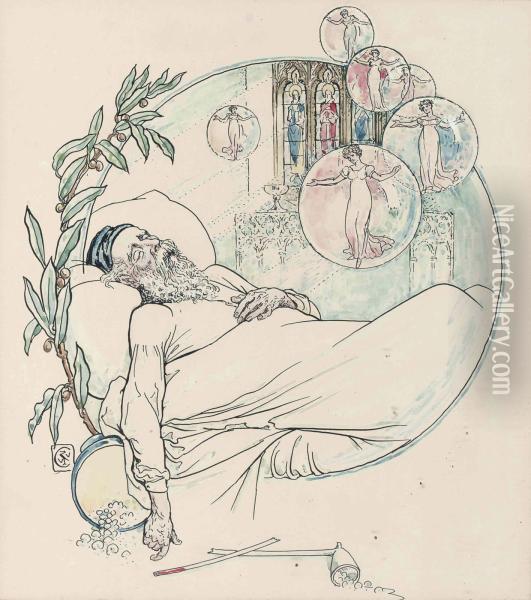 Arthur Kelly's The Rosebud And Other Tales -'soap Bubbles' Oil Painting - Walter Crane