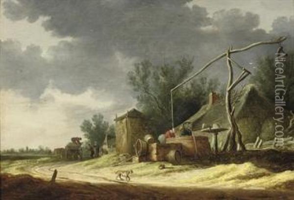 A Dune Landscape With Peasants At A Well Near A Cottage Oil Painting - Pieter de Neyn