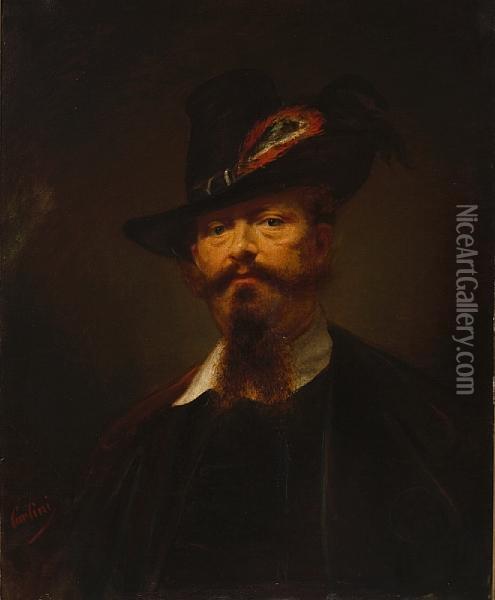 A Portrait Of Victor Emanuel Ii Of Savoy Inhunting Costume Oil Painting - Giulio Carlini