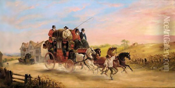 The Leeds To London Stagecoach Oil Painting - John Charles Maggs
