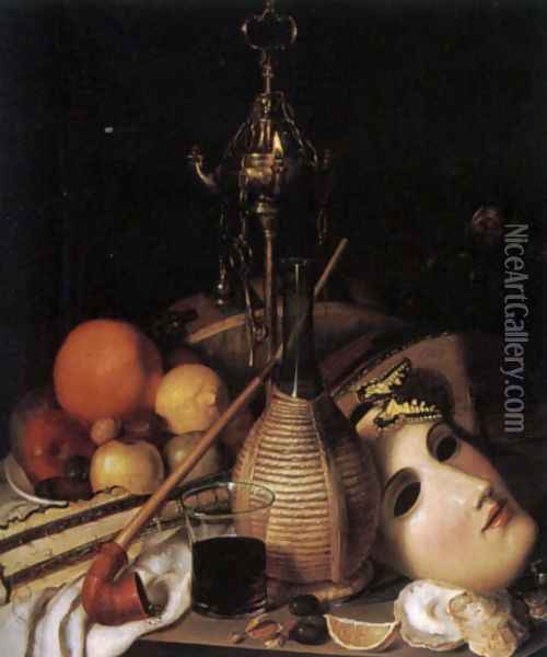 Still Life with Mask and Artefacts Oil Painting - Friedrich August Schlegel