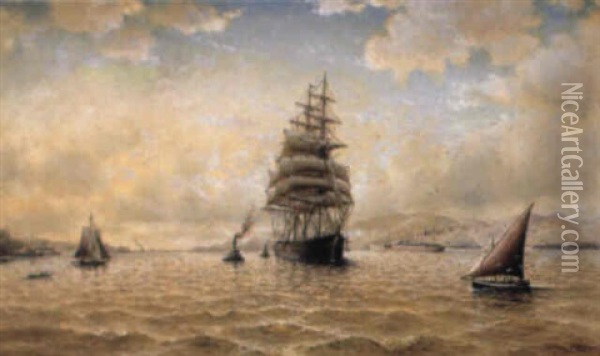 Sailing Ships In San Francisco Bay Oil Painting - William Alexander Coulter