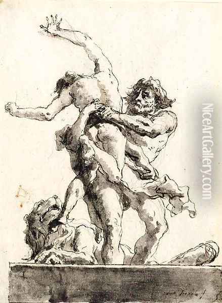 Hercules and Antaeus 2 Oil Painting - Giovanni Domenico Tiepolo