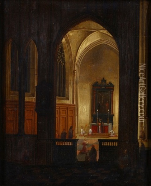 Mass In A Gothic Church Oil Painting - Peeter Neeffs the Younger