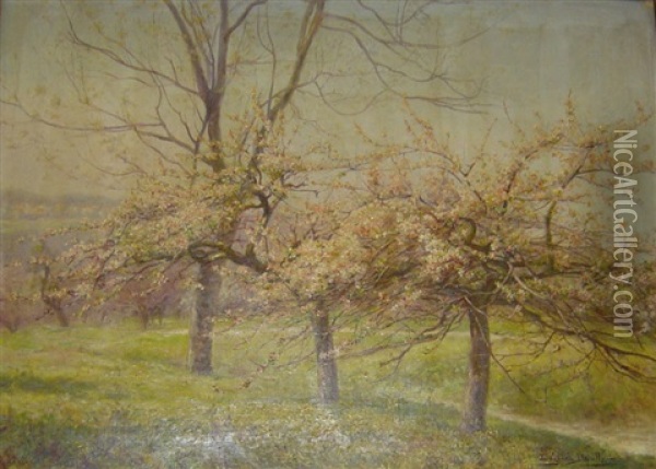 Les Pommiers En Fleurs Oil Painting - Eugene Auguste Francois Deully