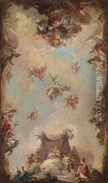 L'espagne Et Les Quatre Parties Du Monde, Etude De Plafond (study) Oil Painting - Mariano Salvador de Maella