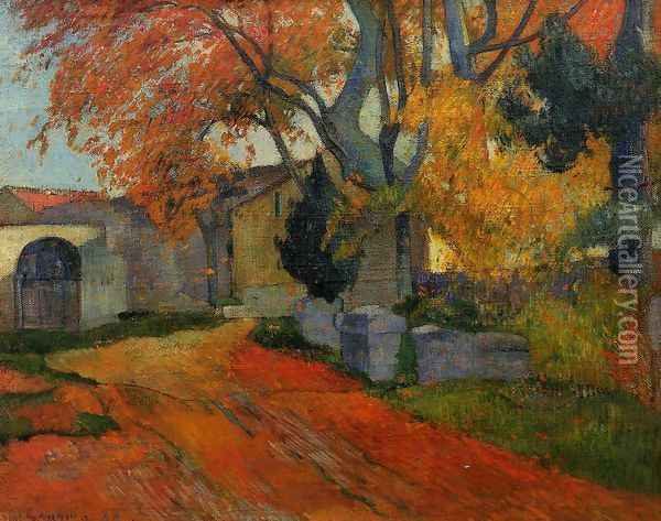 Lane At Alchamps Arles Oil Painting - Paul Gauguin