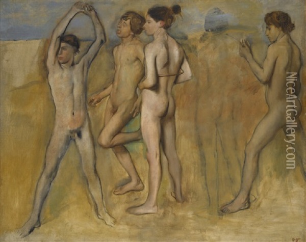 Petites Filles Spartiates Provoquant Des Garcons Oil Painting - Edgar Degas