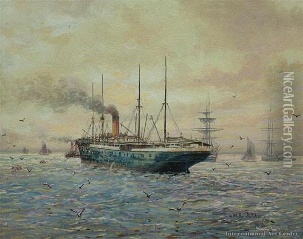 Shipping, Auckland Harbour Oil Painting - Blythe Fletcher