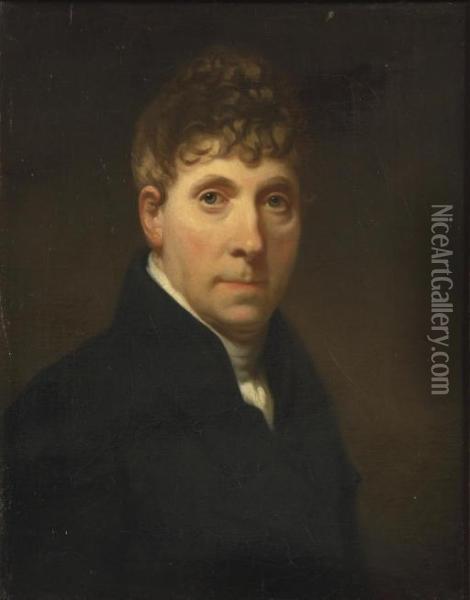 A Self-portrait, Half-length, In A Dark Coat And White Jabot Oil Painting - Charles Howard Hodges