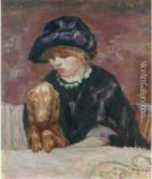 Property From A Private European Collection
 

 
 
 

 
 La Femme Au Basset Or Portrait De Marthe Bonnard Au Basset Oil Painting - Pierre Bonnard