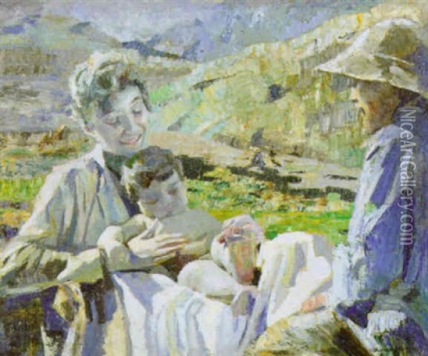 La Famiglia Del Contadino Oil Painting - Giuseppe Amisani