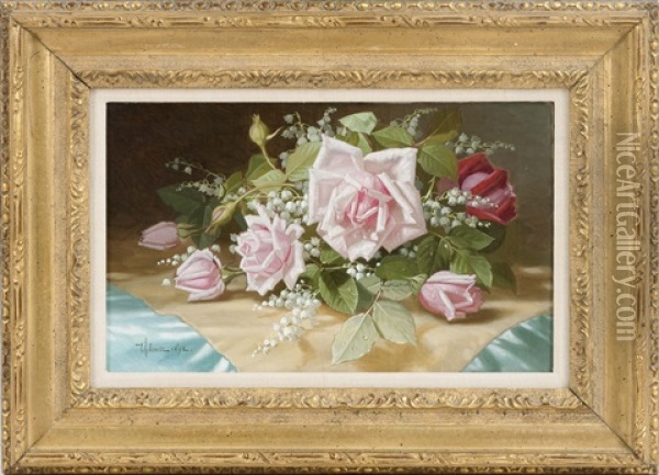 Still Life Of Roses And Lily Of The Valley Oil Painting - Edward Chalmers Leavitt