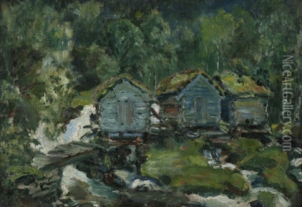 Kvernhus Ved Eikaas Oil Painting - Nikolai Johannes Astrup