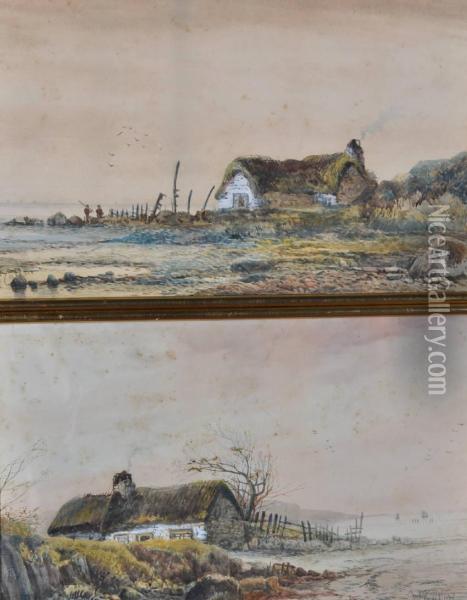 Thatched Cottages On The Coast Oil Painting - William Callow