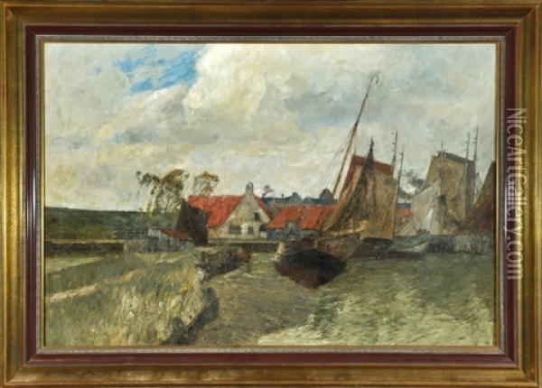 Fischerboote Wohl In Der Eiderbucht Oil Painting - Andreas Dirks