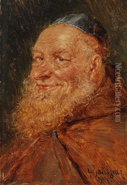 Smiling Monk Oil Painting - Eduard von Gruetzner