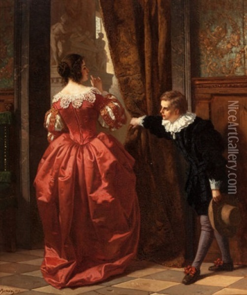 The Paige (behind The Curtain) Oil Painting - Carl Ludwig Friedrich Becker