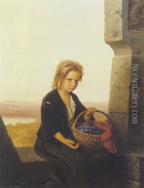 The Flower Girl Oil Painting - Johann Georg Meyer von Bremen