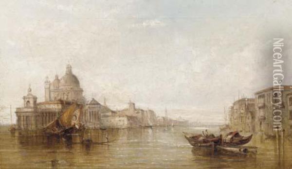 Bragozzi In The Bacino Of San Marco With Piazza San Marco Beyond Oil Painting - Alfred Pollentine