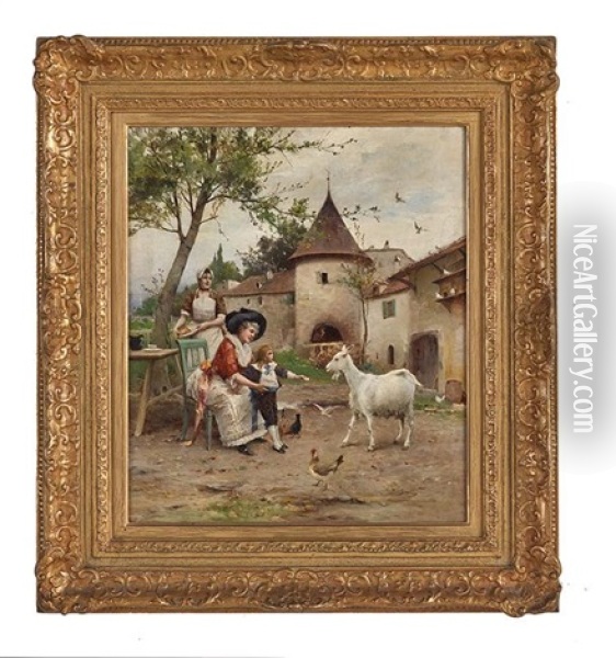 Feeding The Goats Oil Painting - Emile Auguste Pinchart