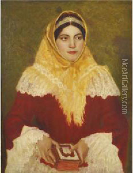 Portrait Of A Jewish Woman Holding A Prayer Book Oil Painting - Lazar' Leibovich Krestin