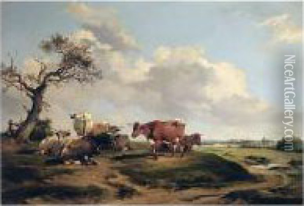 Cattle On The Banks Of The Trent Oil Painting - Thomas Peploe Wood