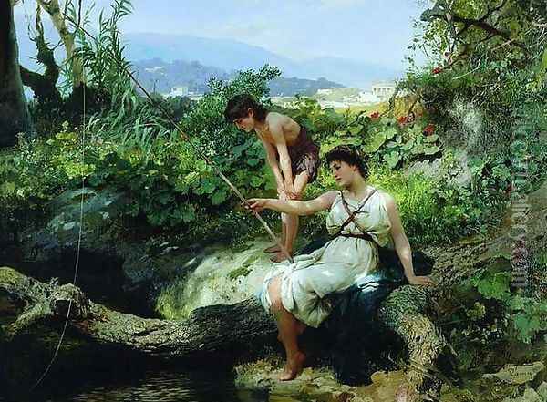 Roman Idyll - Fishing Oil Painting - Henryk Hector Siemiradzki