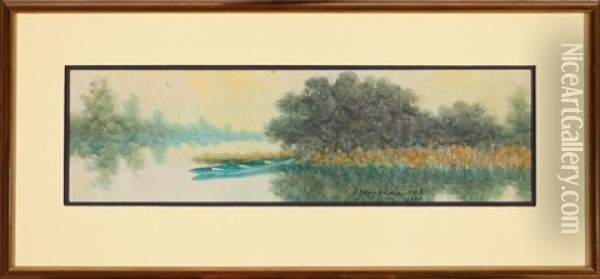 Pirogue By The Shore, Louisiana Bayou Oil Painting - Alexander John Drysdale