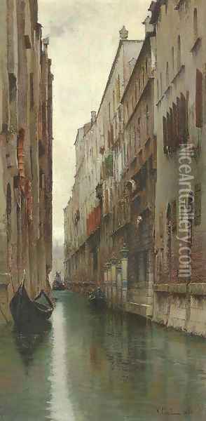 A Quiet Canal, Venice Oil Painting - Vincenzo Caprile