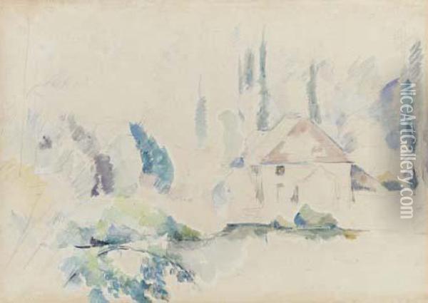 Villa Au Bord De L'eau, I Oil Painting - Paul Cezanne