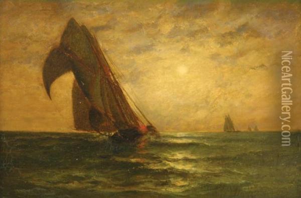 Nocturnal Seascape With Sailboats Oil Painting - James Gale Tyler