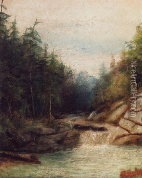 Landscape With Waterfall Oil Painting - Joseph Rusling Meeker