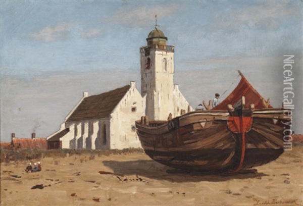 Dockhands In Katwijk Oil Painting - Ludolph Berkemeyer