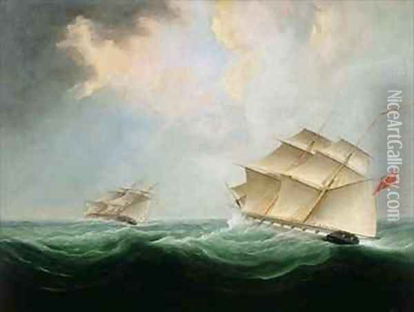 A Naval Brig Pursuing another Brig Oil Painting - Thomas Buttersworth