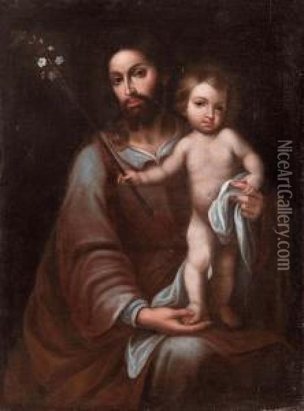 San Giuseppe Con Il Bambino Oil Painting - Antonio Mohedano