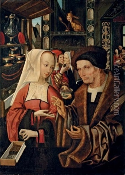 The Ill-matched Lovers Oil Painting - Jacob Cornelisz Van Oostsanen