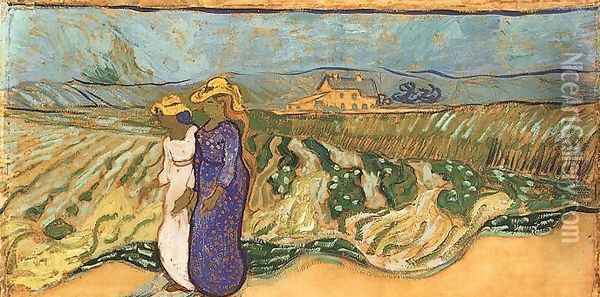 Deux femmes traversant un champ 1890 Oil Painting - Vincent Van Gogh