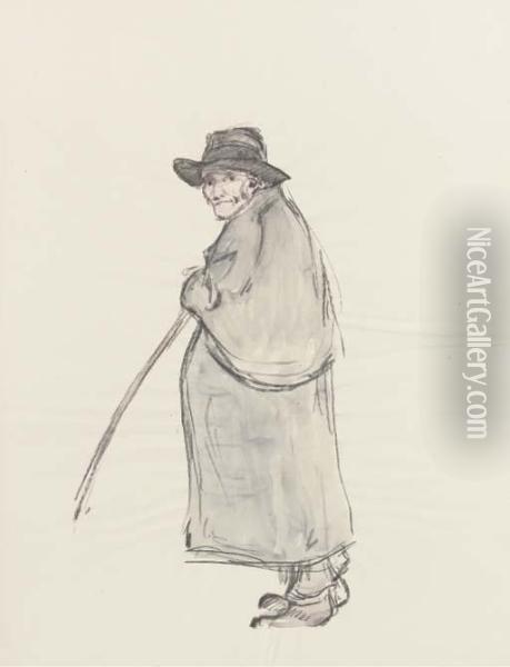 Old Man In A Cloak Oil Painting - Robert Polhill Bevan