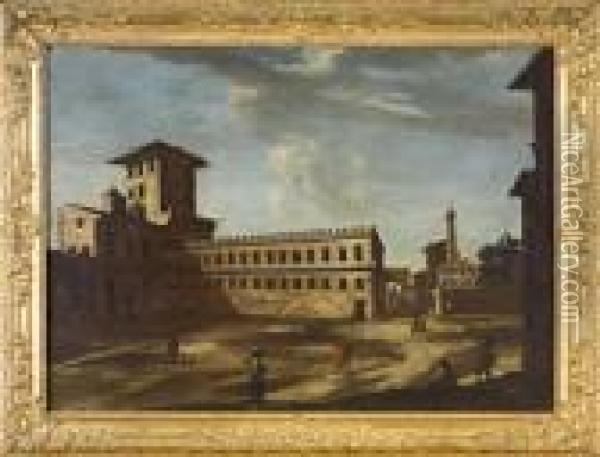 Veduta Del Palazzetto Di Venezia Con Torre, Del Palazzo E La Chiesadi San Marco Oil Painting - Viviano Codazzi