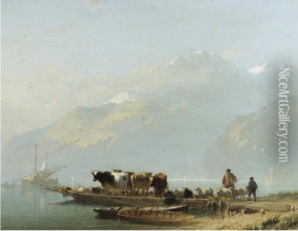 Cattle Raft Oil Painting - Alfred Edouard De Bylandt