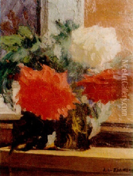 Vase De Pivoines Oil Painting - Jules Leon Flandrin
