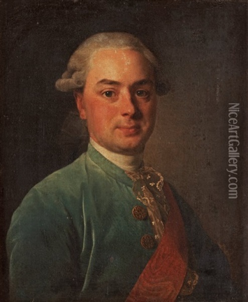 Portrait Of A Gentleman In A Blue Coat, Presumably Count Schuwaloff Oil Painting - Alexander Roslin
