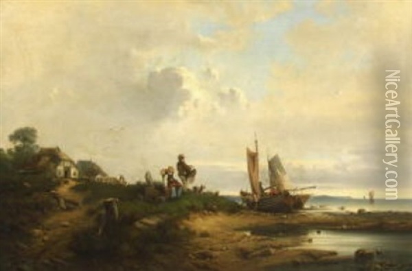 Fischer Am Strand Oil Painting - Joseph Jodocus Moerenhout