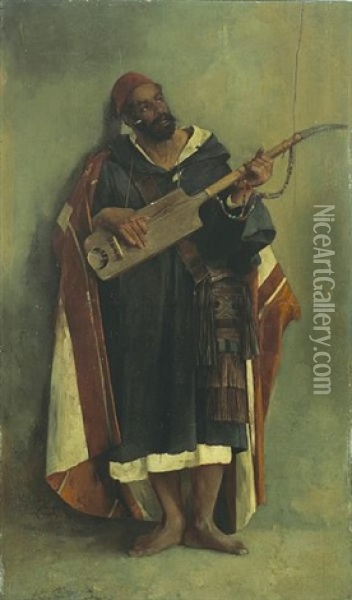 A Portrait Of An Arab Musician Oil Painting - Charles Lefebvre