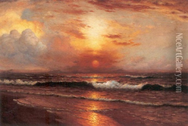 Shoreline At Sunset Oil Painting - Richard Dey de Ribcowsky