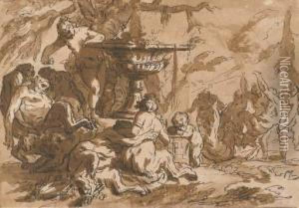 Une Scene De Bacchanale Avec Des Nymphes Oil Painting - Louis-Felix De Larue
