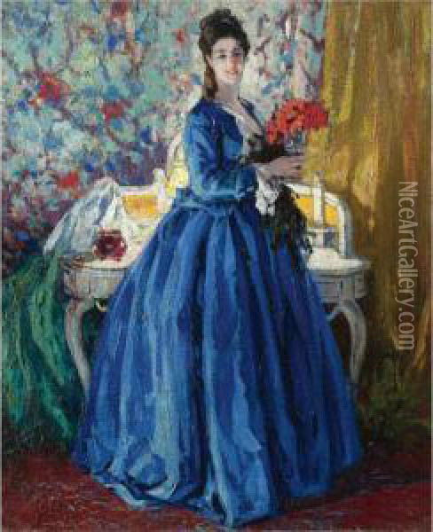 Lady In Blue Oil Painting - Ulisse Caputo