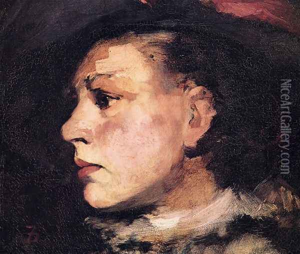 Profile of Girl with Hat Oil Painting - Frank Duveneck